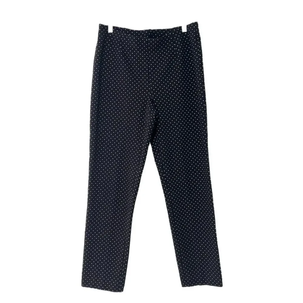 J Jill Ponte Slim Leg Pants Women M Black PolkaDot Pull On Stretch Career Office